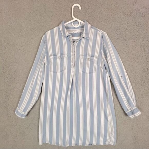 SAKS FIFTH AVENUE WOMENS SLEEP SHIRT LIGHT BLUE STRIPE SIZE M - Picture 1 of 9
